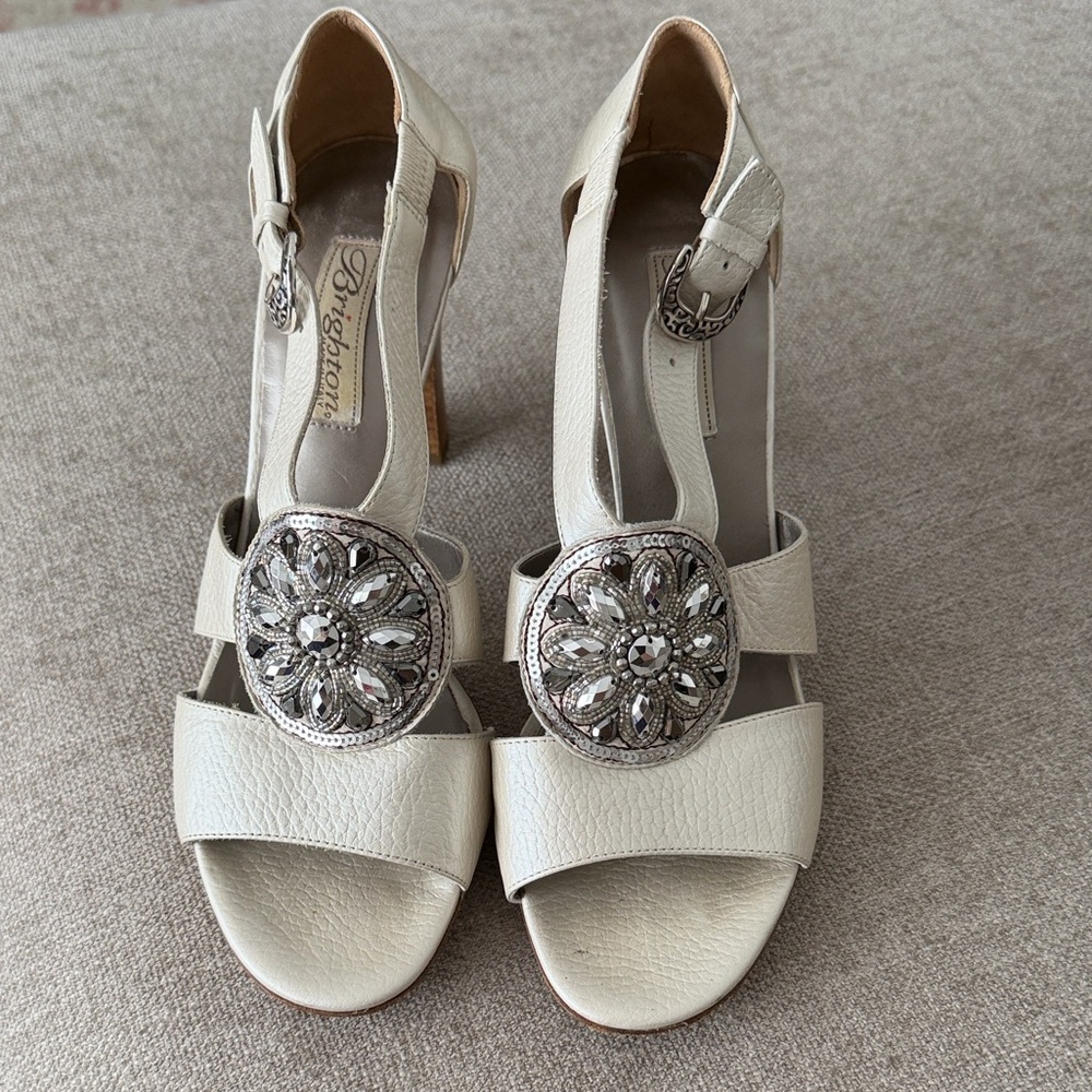 Brighton Ivory T-Strap Heels with Crystal Embellishment. Beautiful! Size 8.5